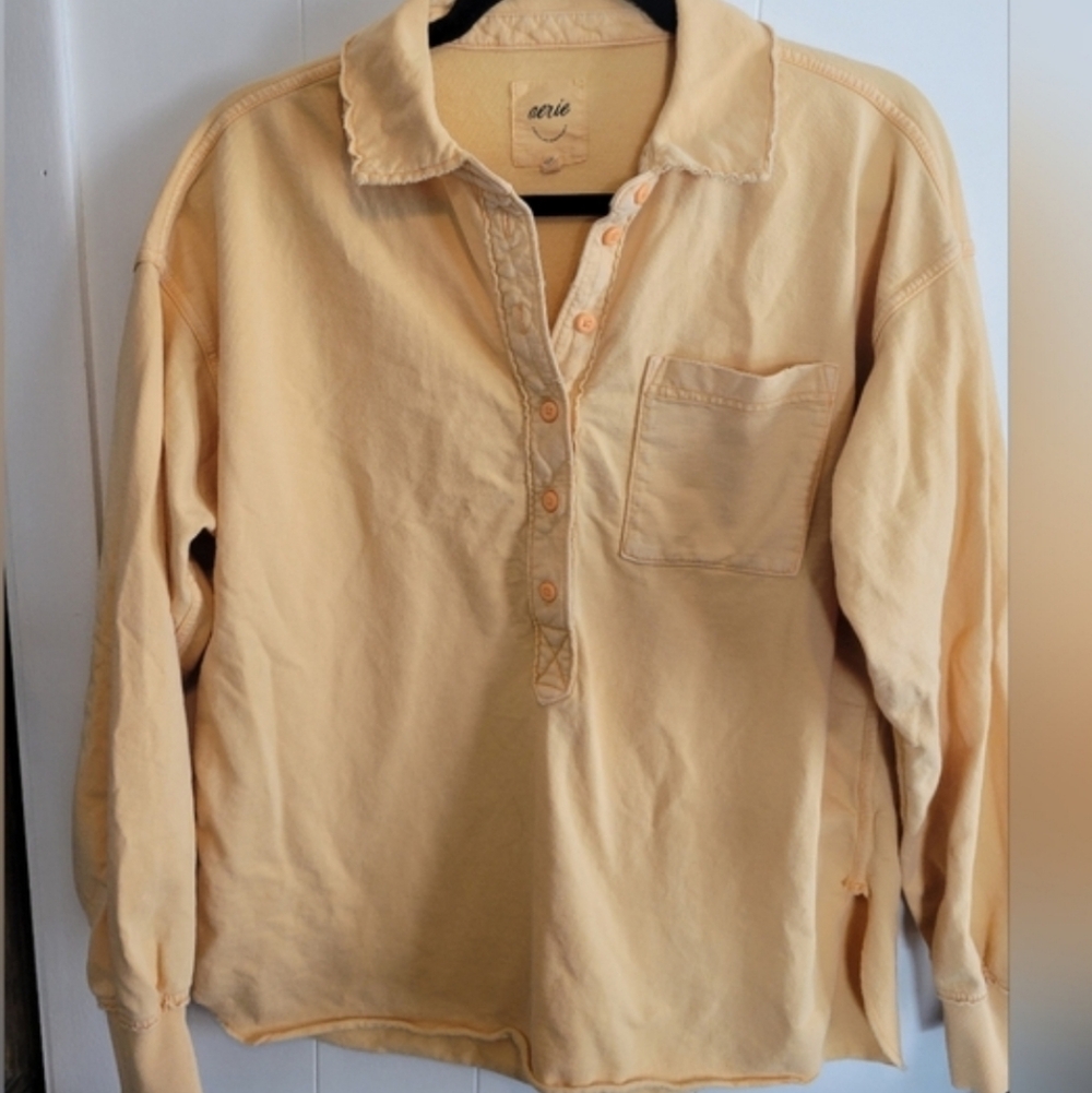 Aerie Yellow Take It Easy Popover Sweatshirt Button-Up oversized Size XXS